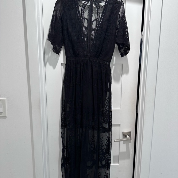 Aqua Embroidered-Overlay Romper with plunging neckline - Picture 3 of 4